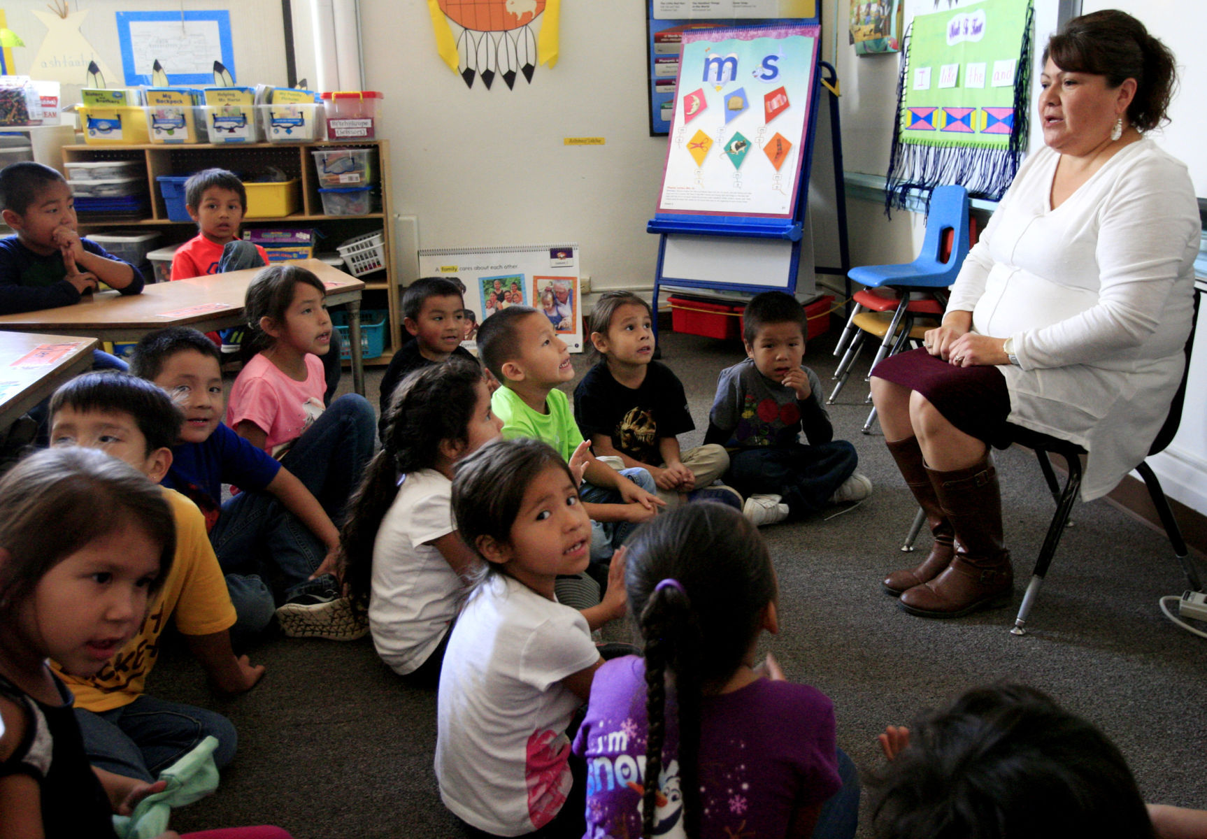 Crow Agency School's kindergarten class